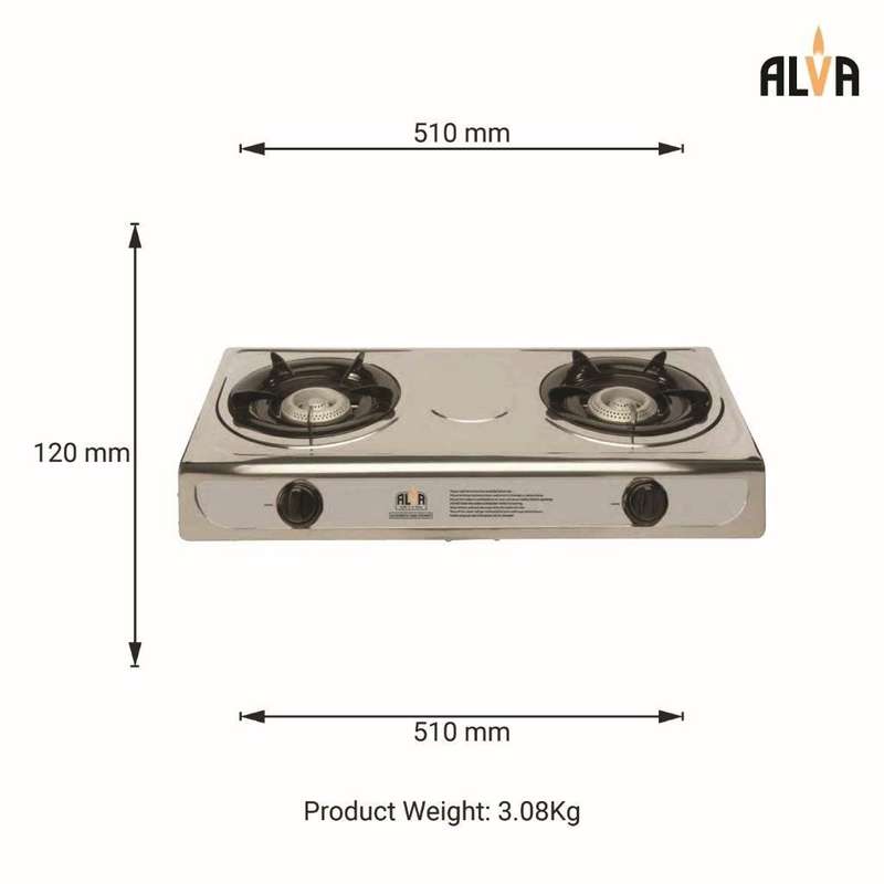 ALVA Double Burner LP Gas Stove | Stainless Steel Body | 2 Plate