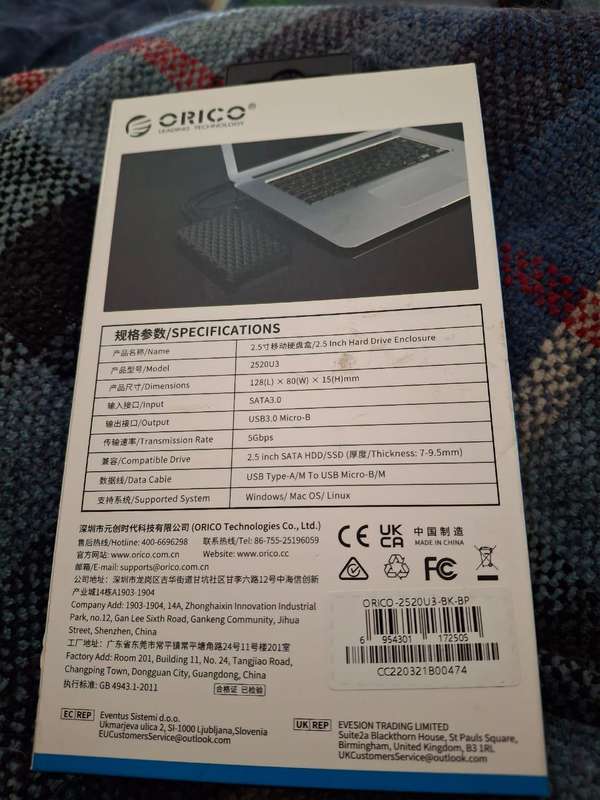 External hard drive with HDD ENCLOSURE ORICO  500GB