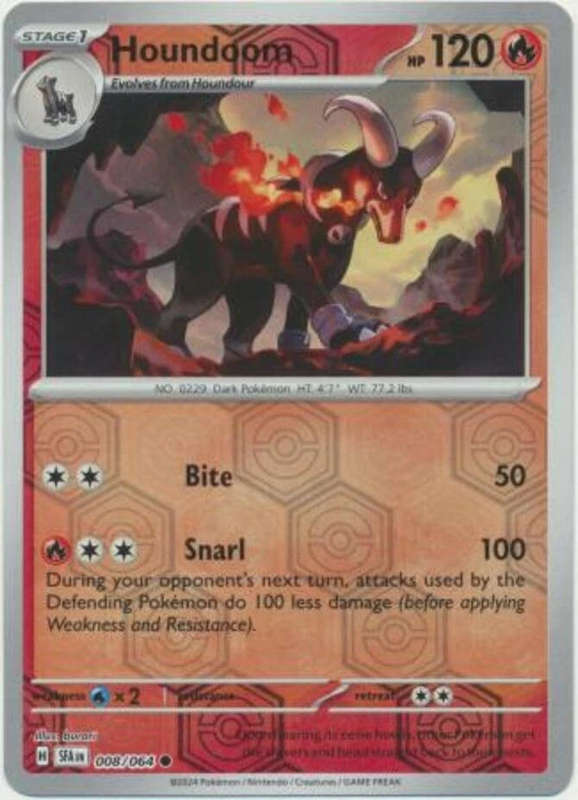 Houndoom 008/064 - Shrouded Fable Pokemon card - Reverse Holo - NM
