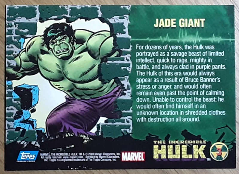 2003 Topps Incredible Hulk Card #3 Jade Giant - Mint