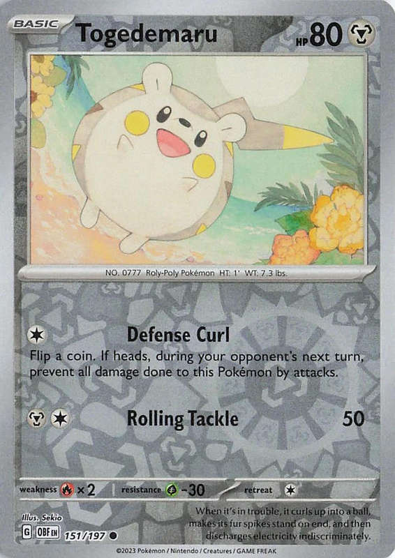 Togedemaru Pokemon  Obsidian Flames 151/197 Reverse Holo Rare NM