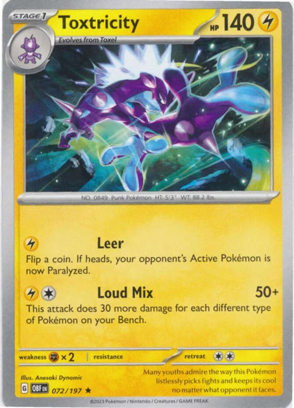 Toxtricity - 072/197 - Holo Rare Pokemon Obsidian Flames NM