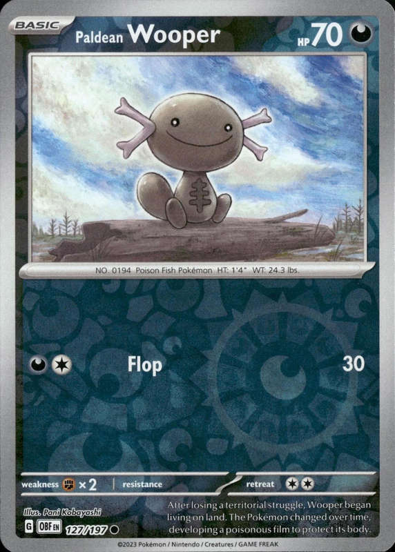 Wooper Pokemon Paldean  127/197 Reverse Holo Obsidian Flames NM