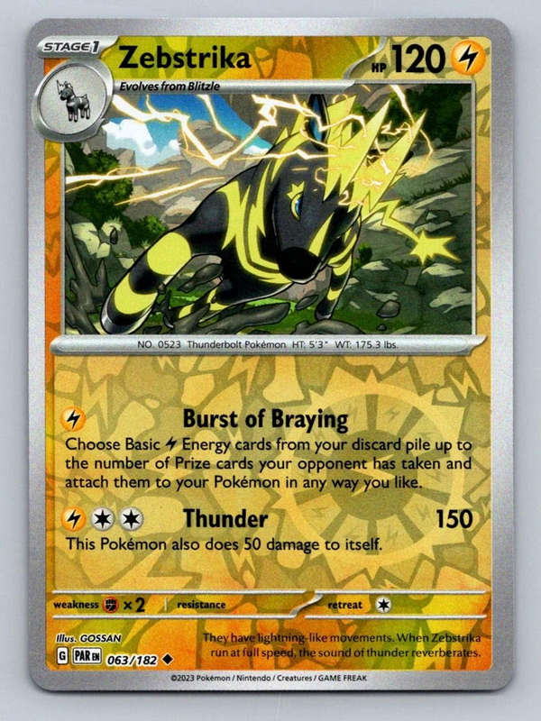 Zebstrika Paradox Rift 063/182 Pokemon Reverse Holo NM