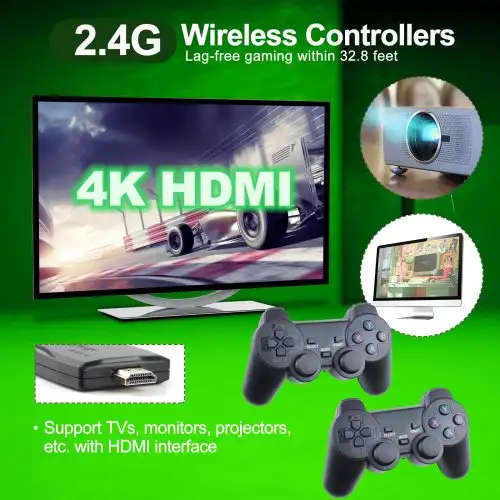 Retro Game Stick Video Game Console Built-in 10,000+ Classic Games, 4K HDMI P1 Mini Retro 2.4GHz Wir