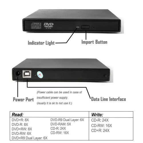 USB 2.0 External DVD CD RW Drive Burner Writer Ultra Slim For PC Laptop