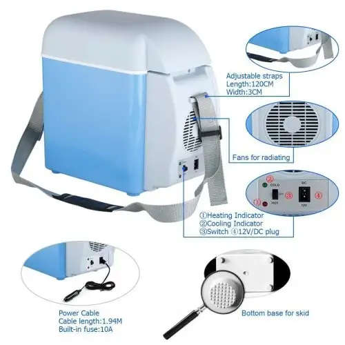 12V 7.5L Car Mini Car Travel Refrigerator ABS Multi-Function Freezer Insulation