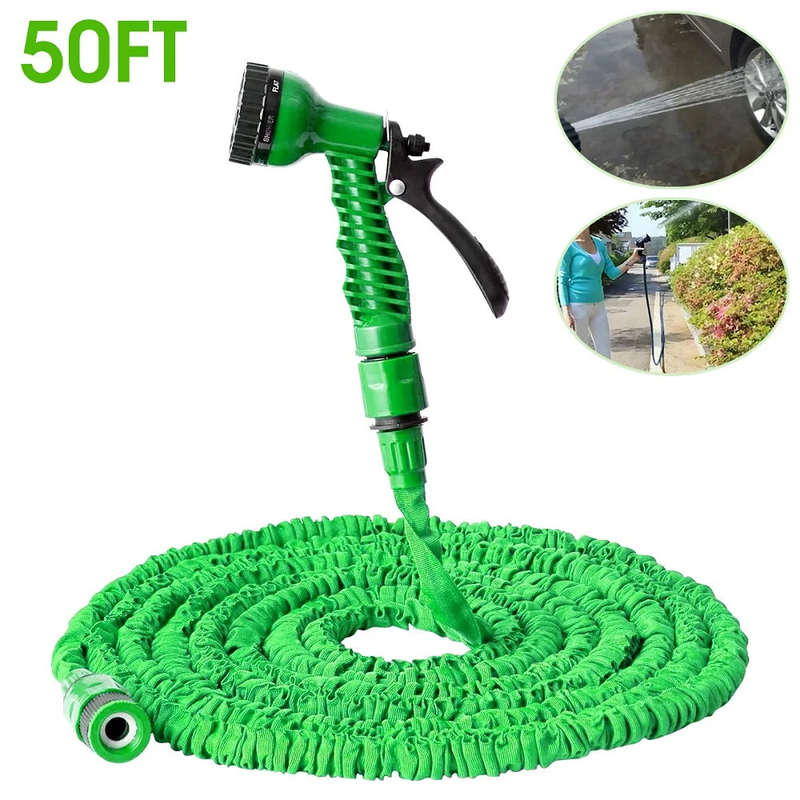 50ft Magic Garden Hose Reel Retractable Expandable Spray Gun