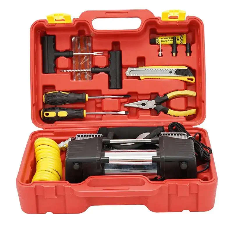 12V Portable Car Inflator Emergency Air Pump Tire Repair Tool Box Set