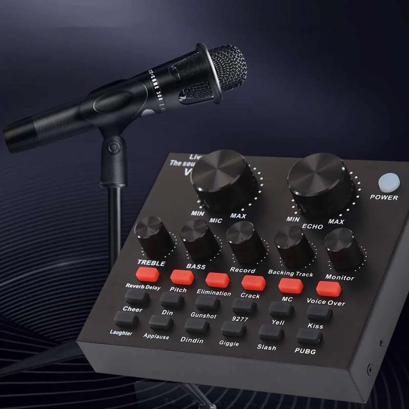 V+8 Sound Card Audio Interface External USB Live Broadcast With Microphone