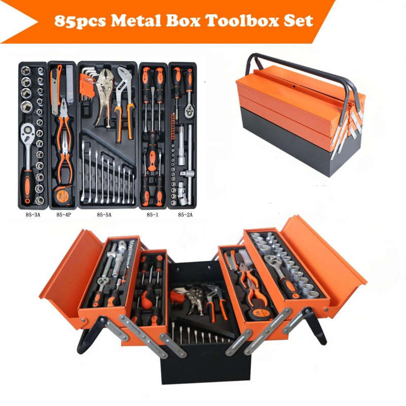 85 Pieces Metal Tool Set, Durable Foldable Cantilever Metal Tool Box for DIY