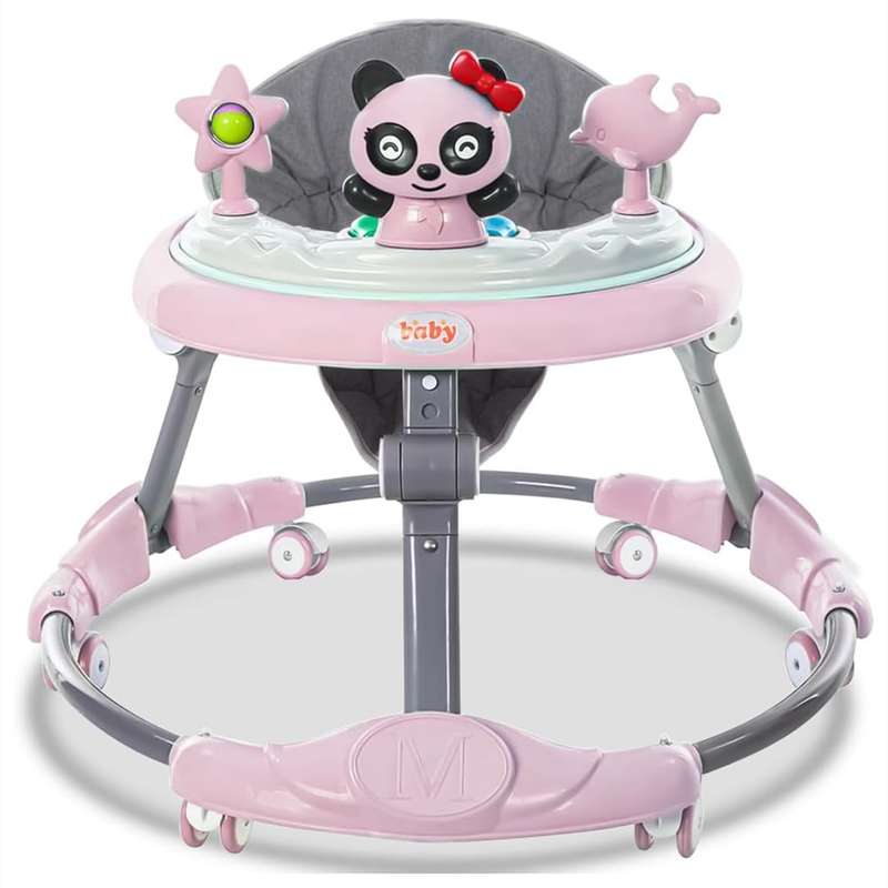Baby walker multifunctional adjustable height with music, toys, food tray and silent wheels