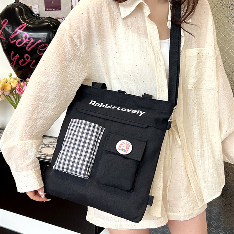 Multifunctional shoulder messenger bag plaid backpack simple design stylish double pocket backpack