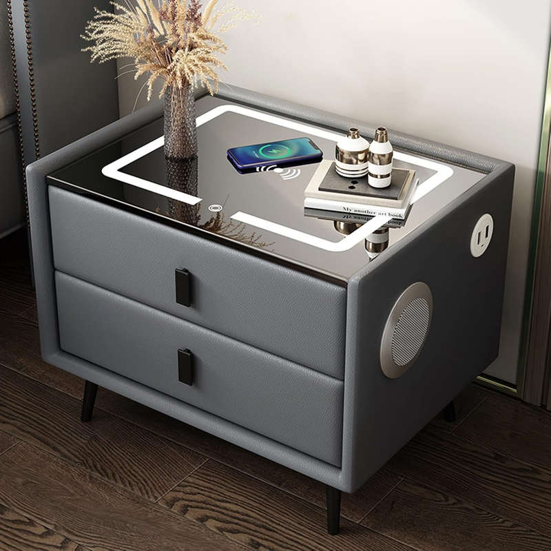 Modern multifunctional bedside table bedroom nightstand with bluetooth speaker wireless charging