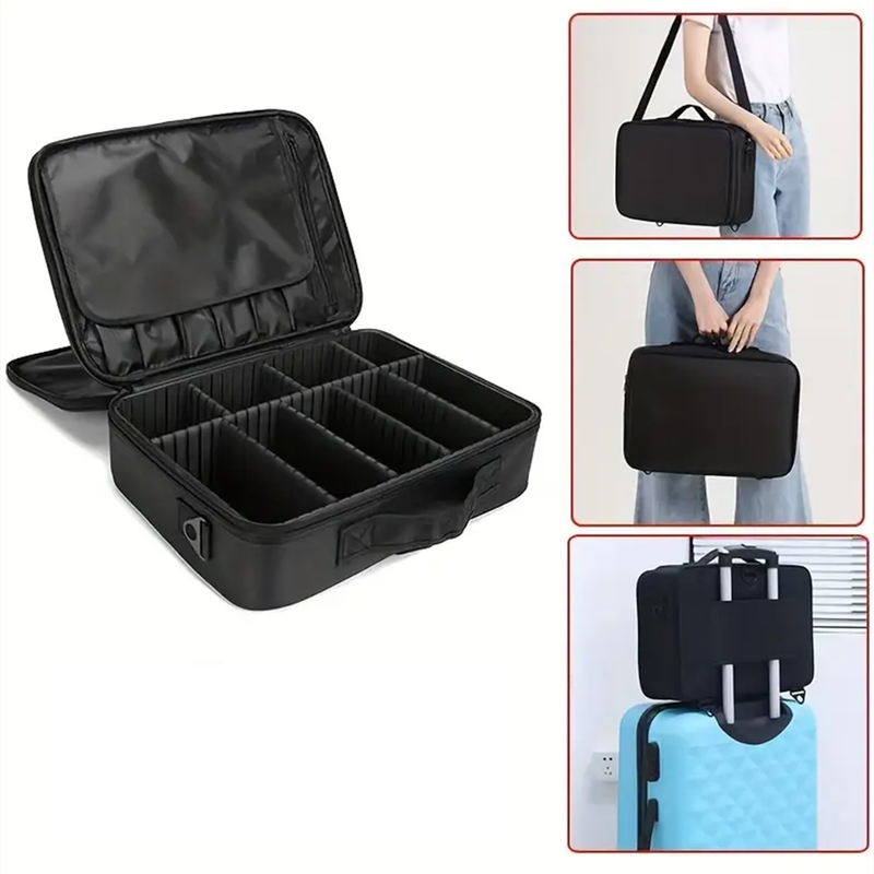 Portable travel cosmetic bag beauty box with detachable dividers