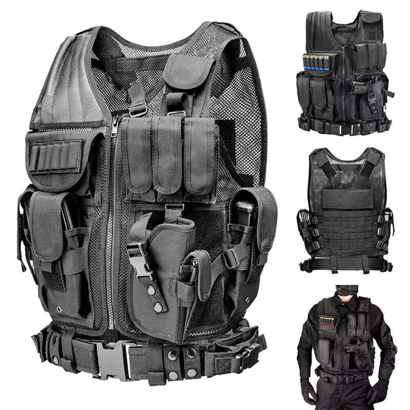 Black mesh vest training tactical airsoft paintball combat vest