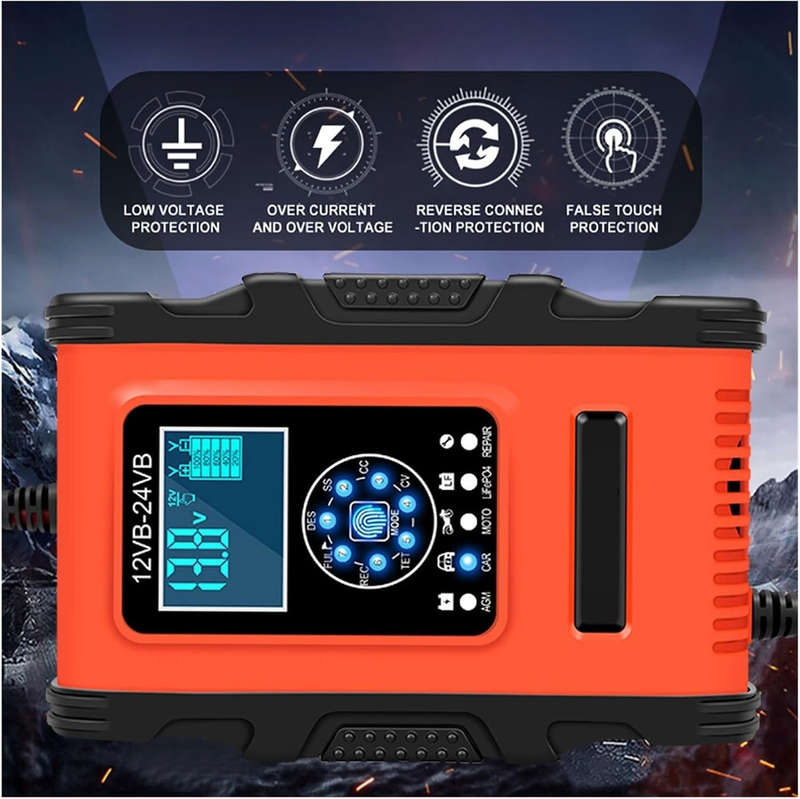 12V24V Smart Car Battery Charger Surge Protector For Motorcycle Car Calcium Gel LiFePo4