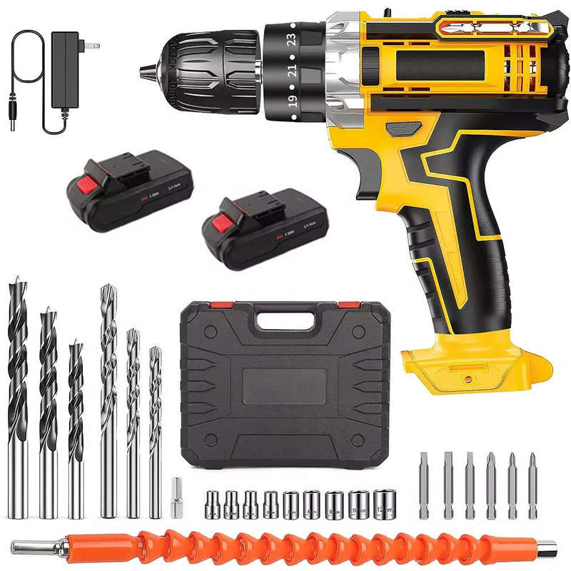 21V Cordless Drill Set Power Tool Set with 2 X Rechargeable Batteries and Tool Box