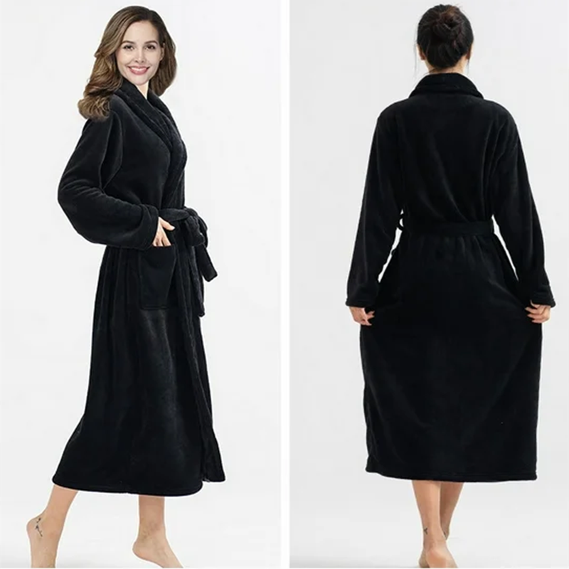 Solid color lapel robe autumn and winter bathrobe long pajamas couple home clothes