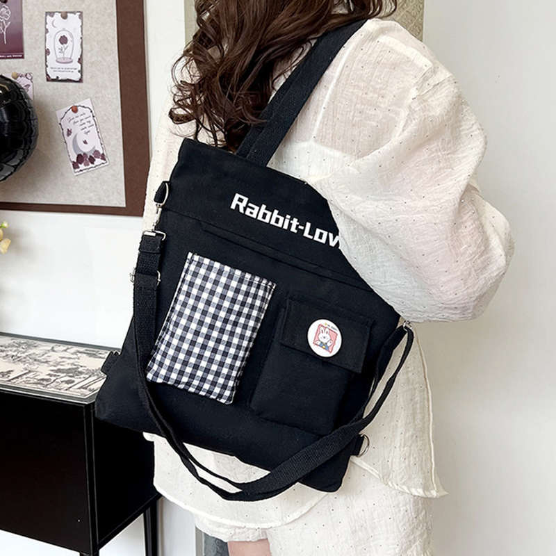 Multifunctional shoulder messenger bag plaid backpack simple design stylish double pocket backpack