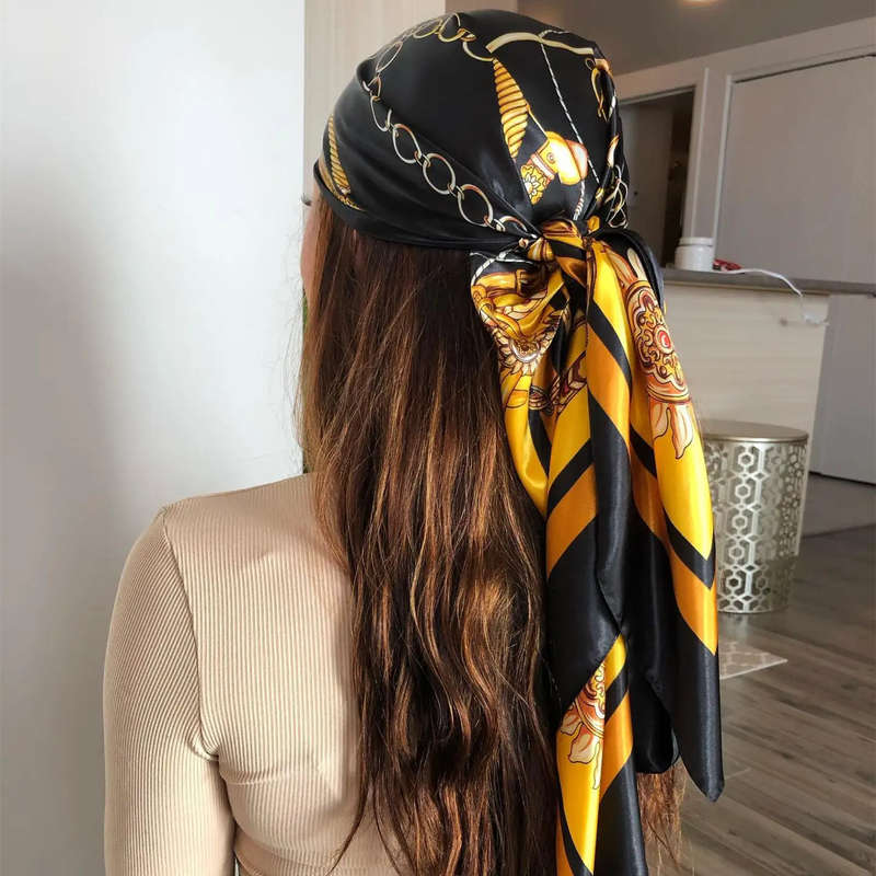 Fashion Printed Square Scarf Shawl Silky Women's Headband