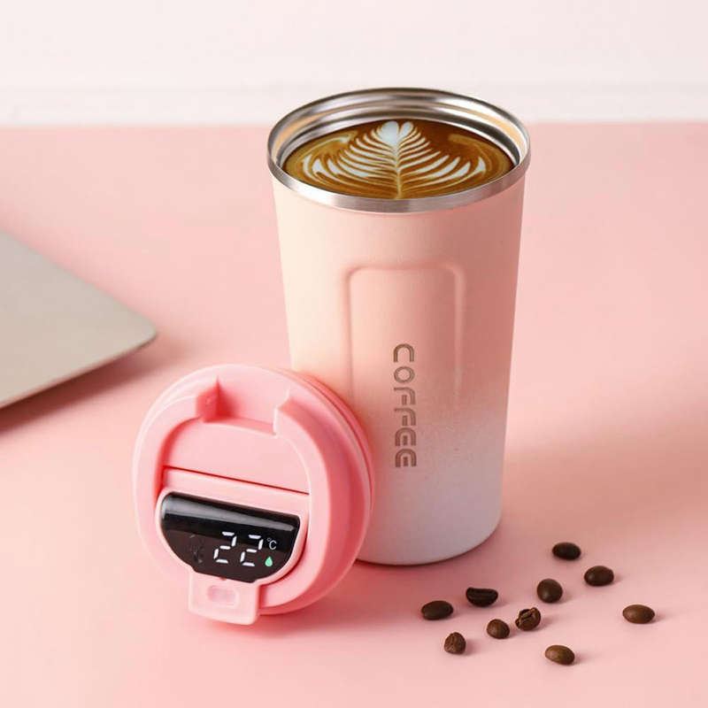 Smart double-layer coffee cup temperature display stainless steel thermos cup with lid