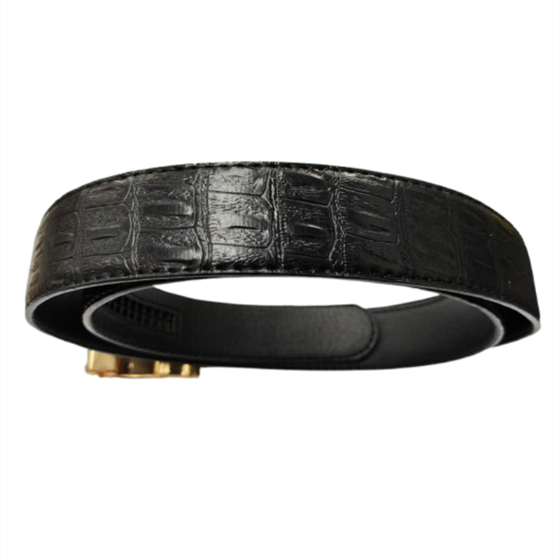 Stylish Luxury Men's Automatic Buckle Belt Black with Clock Decoration