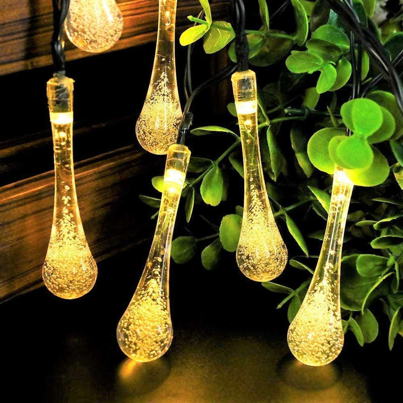 Solar chandelier water drop fairy light 5m water drop light string warm white