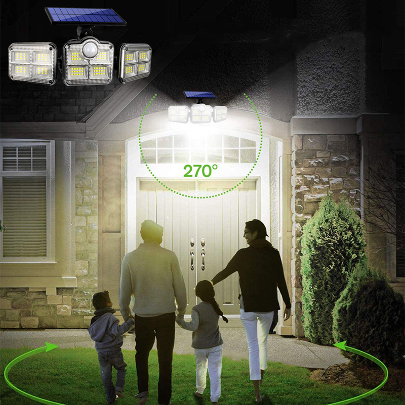 Solar sensor light three-head rotatable wall lamp garden lighting street lamp