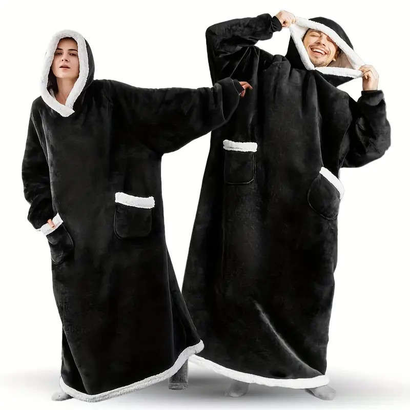Winter Plush One-Piece Pajamas Fleece Hoodies for Adults Suitable for Family Use