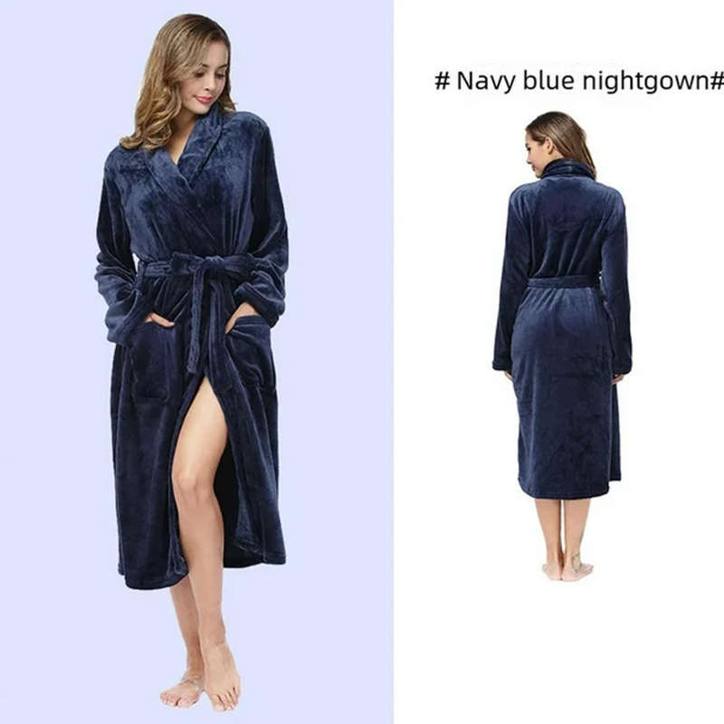 Solid color lapel robe autumn and winter bathrobe long pajamas couple home clothes