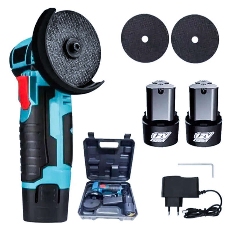 Portable lithium-ion electric angle grinder with two batteries and tool box
