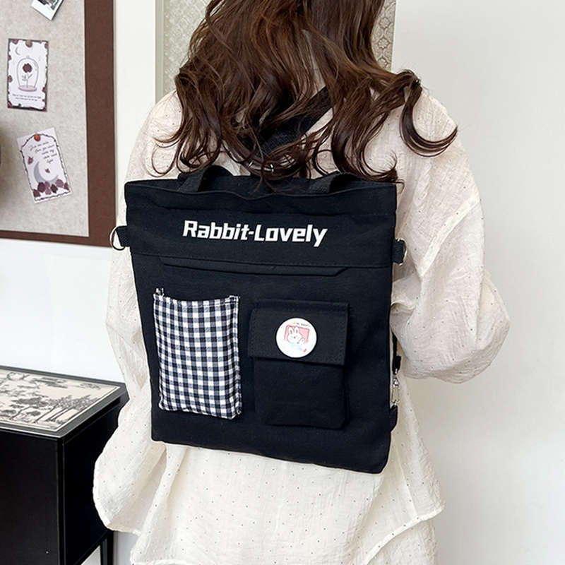 Multifunctional shoulder messenger bag plaid backpack simple design stylish double pocket backpack