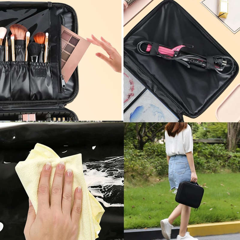 Portable travel cosmetic bag beauty box with detachable dividers
