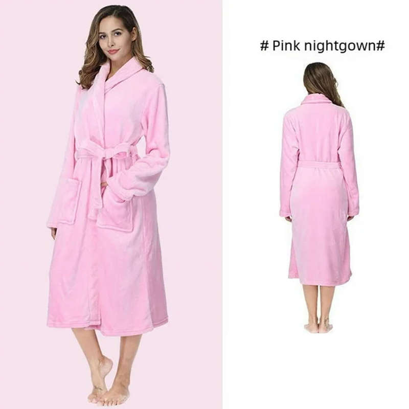 Solid color lapel robe autumn and winter bathrobe long pajamas couple home clothes