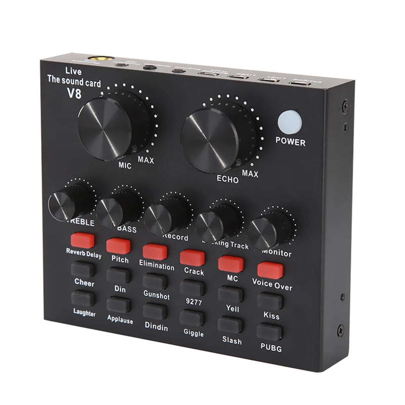 V+8 Sound Card Audio Interface External USB Live Broadcast With Microphone