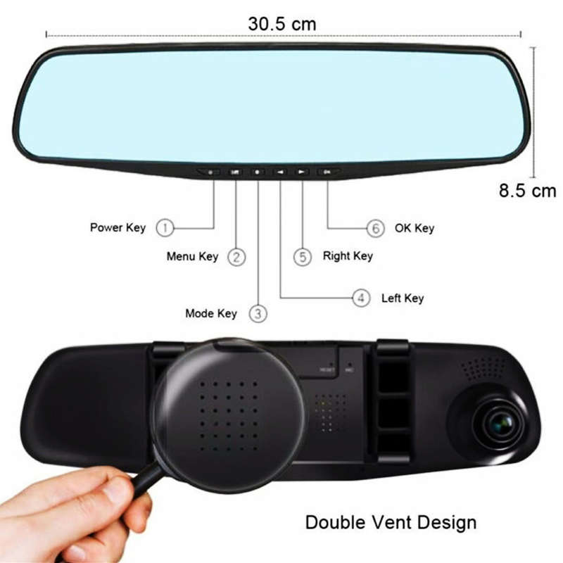 Full HD Car DVR Rearview Mirror Dual Channel Driving Recorder
