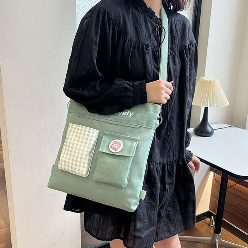 Multifunctional shoulder messenger bag plaid backpack simple design stylish double pocket backpack