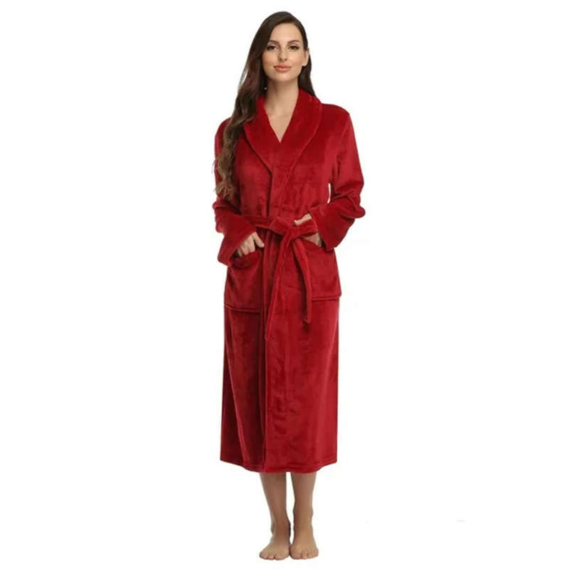 Solid color lapel robe autumn and winter bathrobe long pajamas couple home clothes