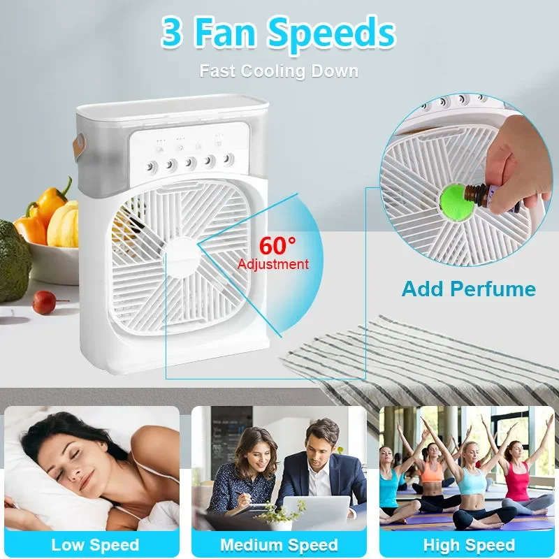 Portable Air Conditioner Fan USB Powered 3 Speed Mini Cooling Fan