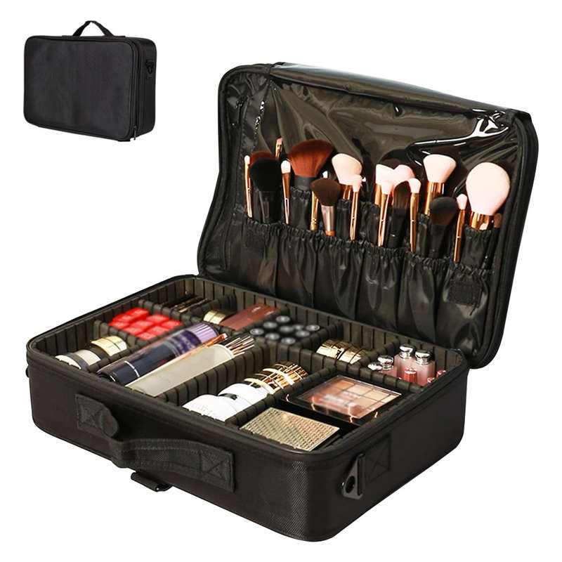 Portable travel cosmetic bag beauty box with detachable dividers