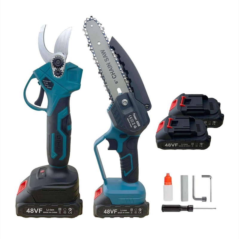 2 in 1 Garden Orchard Pruning Kit with 6 Inch Cordless Chainsaw and Electric Scissors with Tool Box
