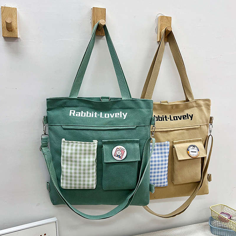 Multifunctional shoulder messenger bag plaid backpack simple design stylish double pocket backpack