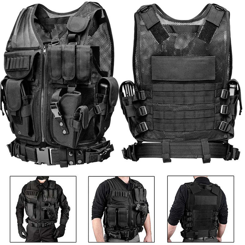 Black mesh vest training tactical airsoft paintball combat vest