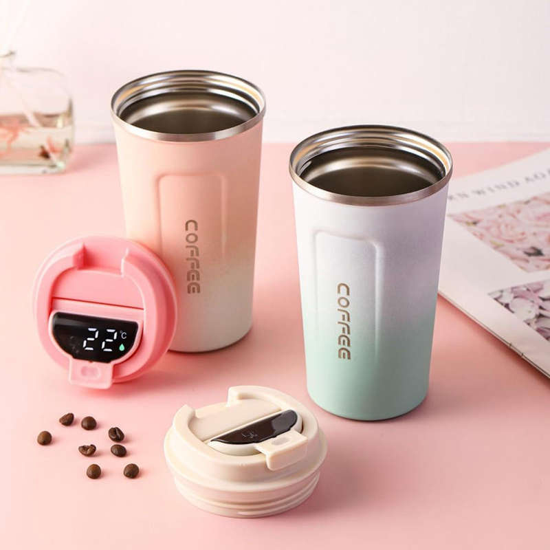 Smart double-layer coffee cup temperature display stainless steel thermos cup with lid