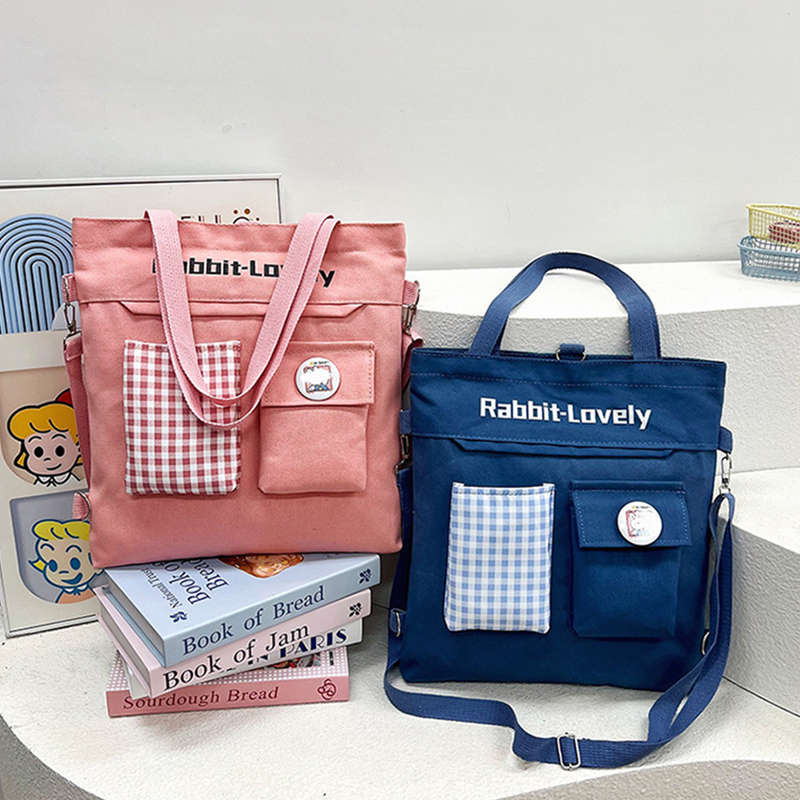 Multifunctional shoulder messenger bag plaid backpack simple design stylish double pocket backpack