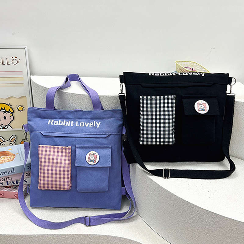 Multifunctional shoulder messenger bag plaid backpack simple design stylish double pocket backpack