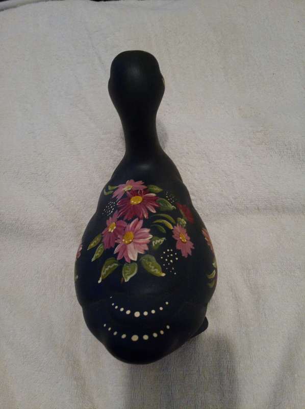 Vintage Ceramic Gray-Blue Duck With Hand Painted Flowers Decor Figurant