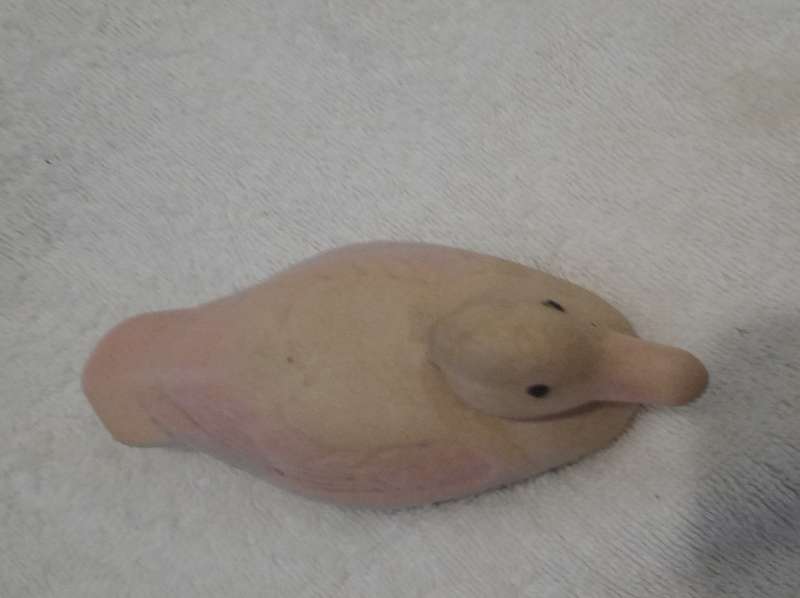 Unique Art Decor Pink Ceramic Duck With a Shade of Blue on Bottom