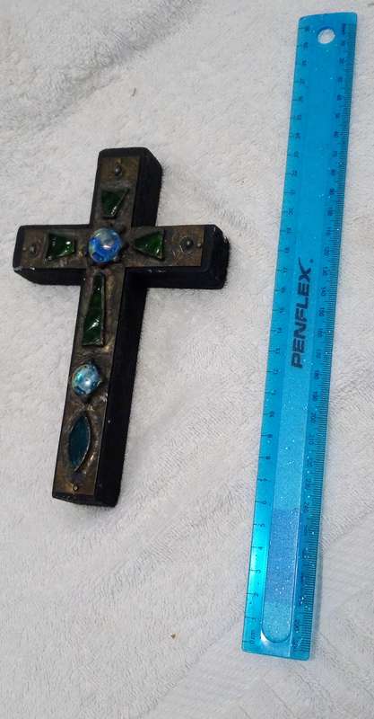 Beautiful Mosaic Wooden Cross with Green Stones